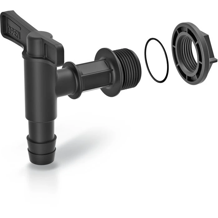 Prosperplast Regentonne Aquacan, 360 Liter, Rund, Grau, Deckel, Auslaufhahn, Anschlussset â Bild 7