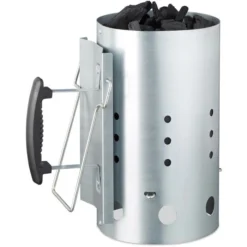 Relaxdays Anzündkamin XL, Ø 19,5cm, Grillkohleanzünder, Silber, Stahl