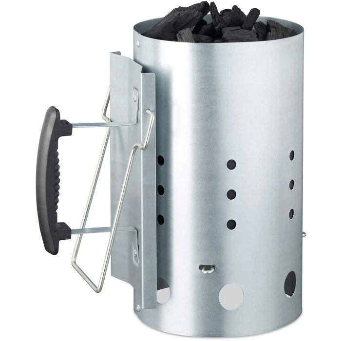 Relaxdays Anzündkamin XL, Ø 19,5cm, Grillkohleanzünder, Silber, Stahl