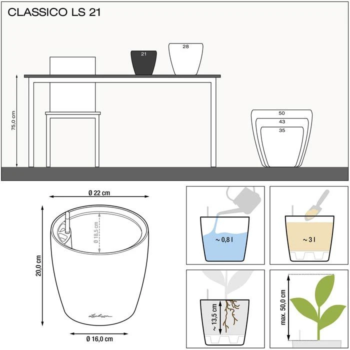 Lechuza Übertopf CLASSICO LS 21 Silber Metallic, Ø 22 X H 20 Cm, Kunststoff, Erdbewässerungssystem – Bild 5