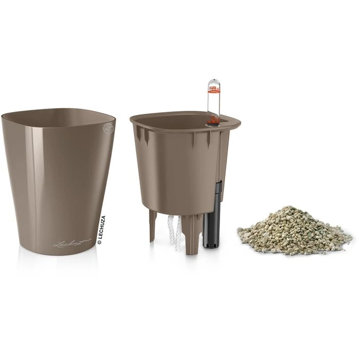Lechuza Übertopf MINI-DELTINI, Taupe Hochglanz, 10 X 10 X 13 Cm, Kunststoff, Erdbewässerungssystem – Bild 2