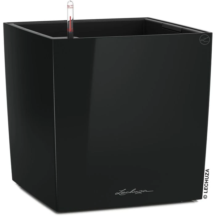Lechuza Übertopf CUBE Premium 30 Schwarz Hochglanz, 29,5 X 29,5 X 30 Cm, Quadratisch, Kunststoff