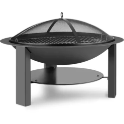 Blumfeldt Feuerschale Mithras, Ø 75cm, Stahl, Mit Feuerhaken, Funkenschutz & Grillrost
