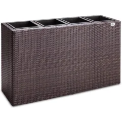 Deuba Pflanzkasten Sichtschutz-Pflanzkübel Braun, 95 X 27 X 60 Cm, Rechteckig, Polyrattangeflecht