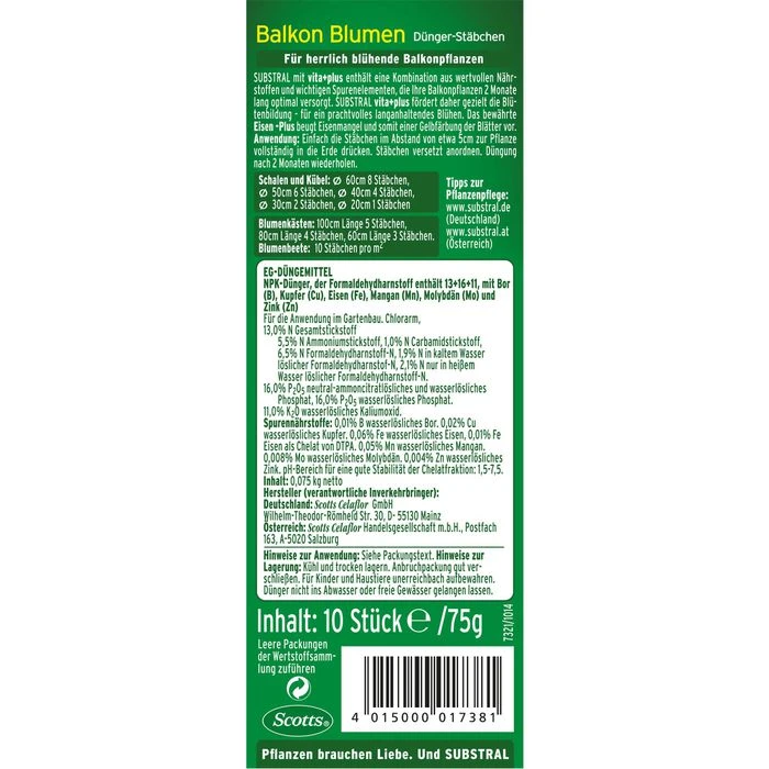 Substral Dünger Dünger-Stäbchen Für Balkonblumen, Spezialdünger, Extra Eisen, 10 Stück – Bild 2