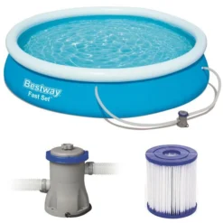 Bestway Aufstellpool Fast Set Pool, Ø 366 X 76cm, Mit Filterpumpe, Rund