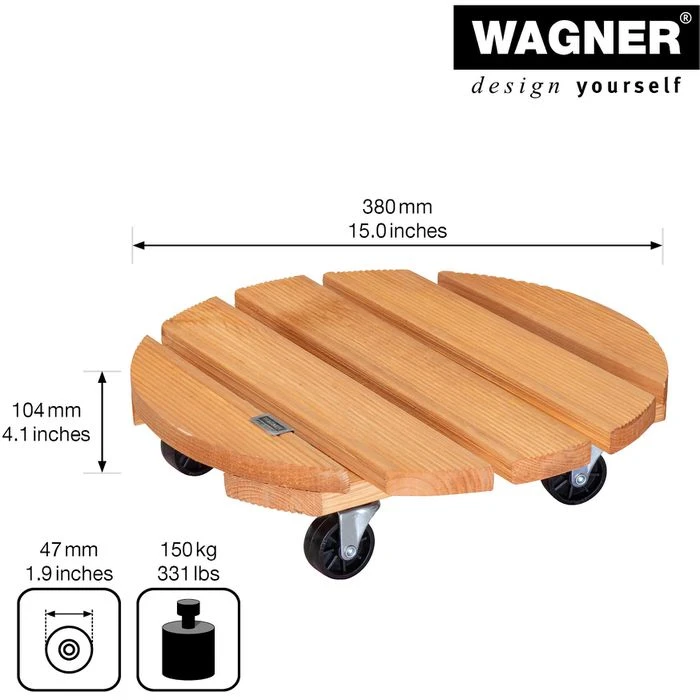 Wagner-System Pflanzenroller Toskana, 20016301, Kiefer Massiv Lasiert, 150kg, Braun, Ø 38cm – Bild 3