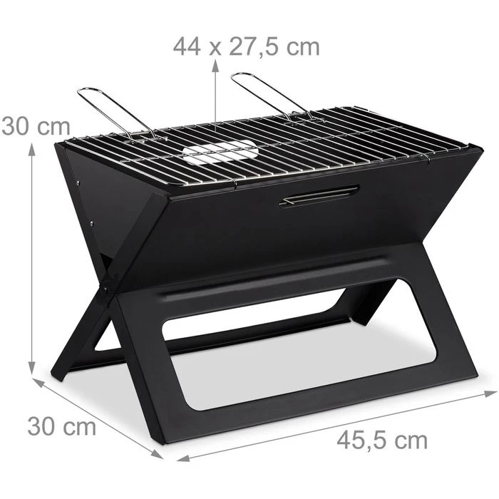 Relaxdays Holzkohlegrill Tragbarer Klappgrill, Stahl, Mit Griffen, Grillfläche 44 X 27,5cm – Bild 8