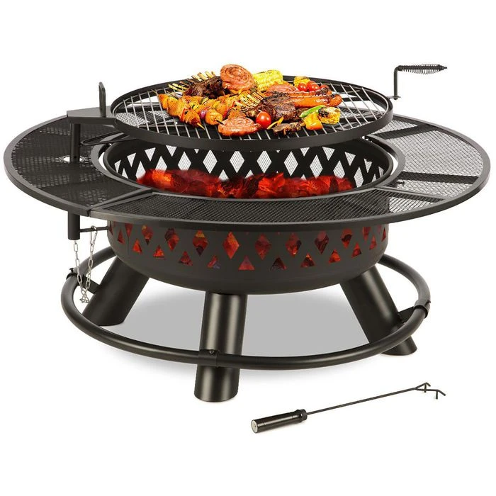 Blumfeldt Feuerschale Rosario, Ø 120cm, Edelstahl, Feuerhaken, Funkenschutz & Grillrost – Bild 3