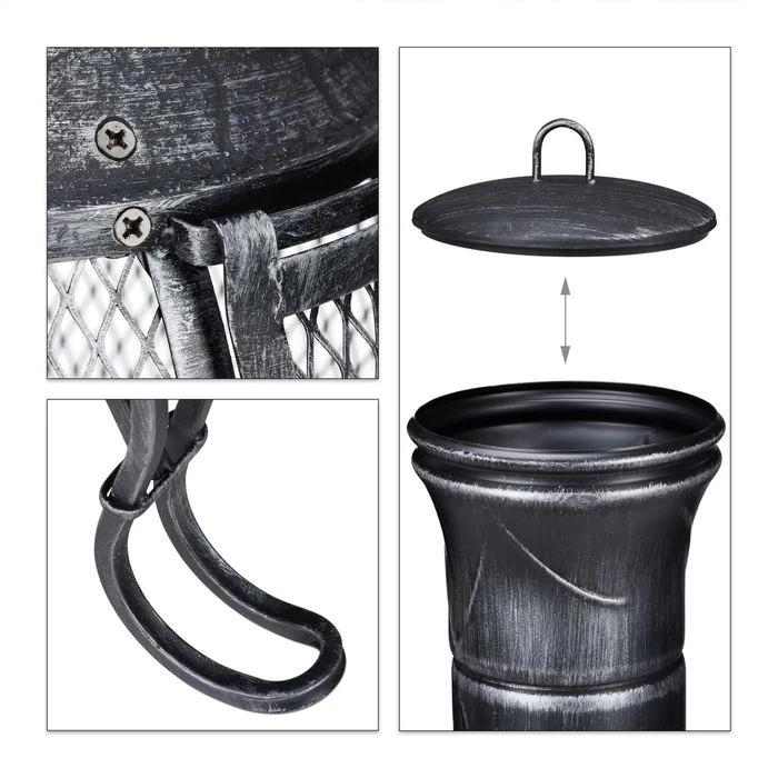 Relaxdays Feuerschale 10030260, 45 X 89cm, Stahl, Terrassenofen Mit Feuerhaken & Funkenschutz – Bild 6