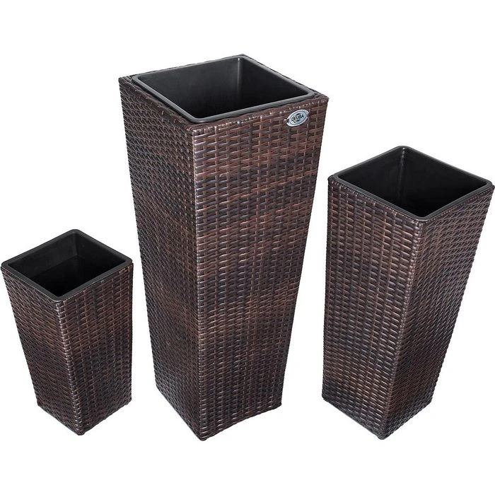 Deuba Übertopf 3er Set Polyrattan, Braun, 30/24,5/21 Cm, Quadratisch, Kunststoff – Bild 4