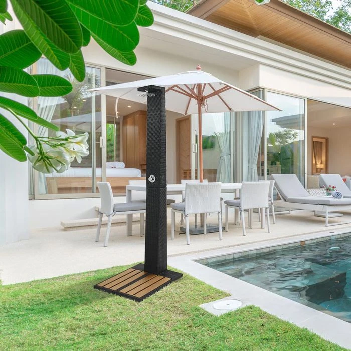 VidaXL Gartendusche Poly Rattan WPC, 44750, 214cm Höhe, Mit Bodenplatte – Bild 2