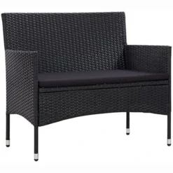 VidaXL Gartenbank 45814, 2-Sitzer, Mit Armlehnen, Wetterfest, Schwarz, Polyrattan