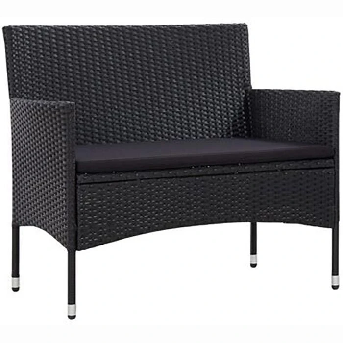 VidaXL Gartenbank 45814, 2-Sitzer, Mit Armlehnen, Wetterfest, Schwarz, Polyrattan