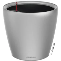 Lechuza Übertopf CLASSICO LS 21 Silber Metallic, Ø 22 X H 20 Cm, Kunststoff, Erdbewässerungssystem