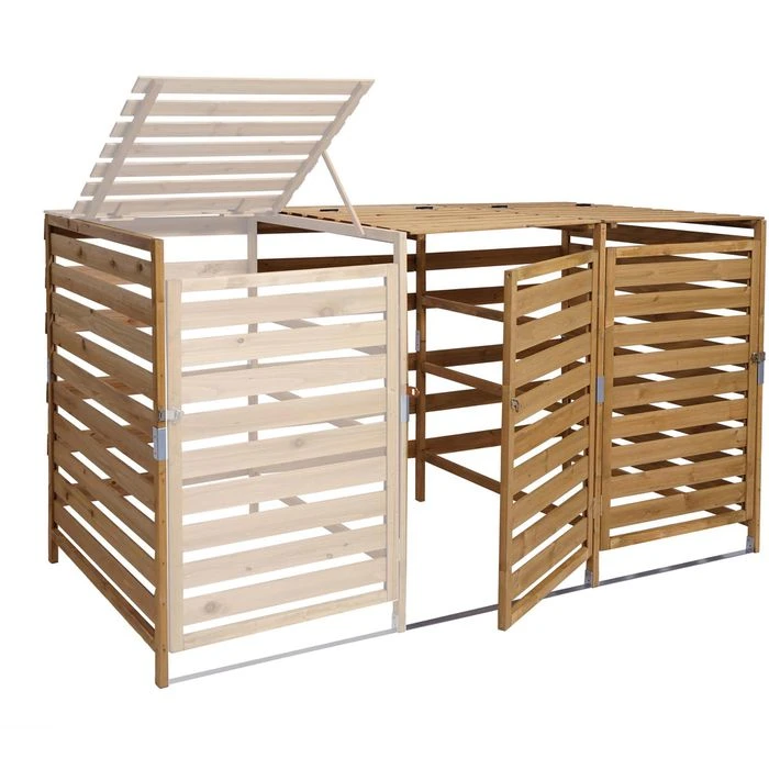 Mendler Mülltonnenbox HWC-H62, Bis 240 Liter, Für 2 Mülltonnen, Abschließbar, Braun, Holz – Bild 3