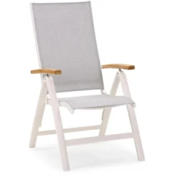 BEST Gartenstuhl Cavalese, Stoff/Teakholz, Hochlehner, Verstellbar, Grau, Klappbar