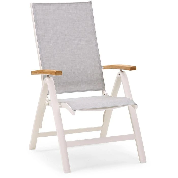 BEST Gartenstuhl Cavalese, Stoff/Teakholz, Hochlehner, Verstellbar, Grau, Klappbar
