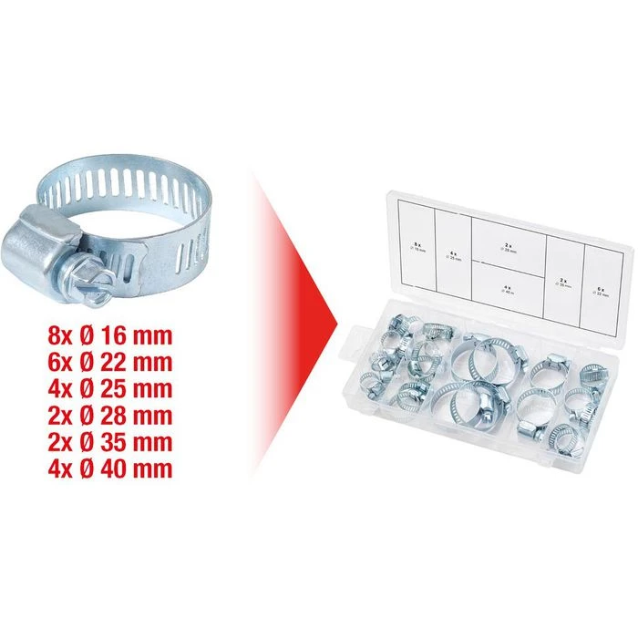 Ks Tools KS-Tools Schlauchschelle 970.0070, 16 - 40mm, Verzinkt, 6 Verschiedene Größen, 26-teilig – Bild 5