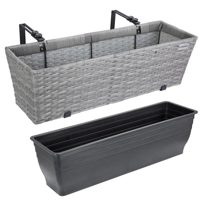 CASARIA Blumenkasten 2er-Set Polyrattan Grau, 60 X 20 X 19 Cm, Rechteckig, Kunststoff â Bild 2