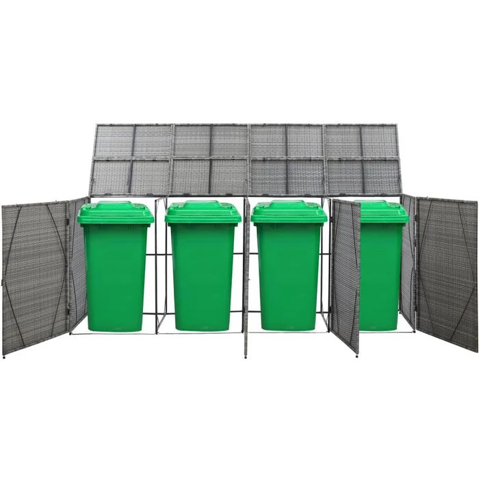 VidaXL Mülltonnenbox 46738, Bis 240 Liter, Für 4 Mülltonnen, Anthrazit, Polyrattan – Bild 2