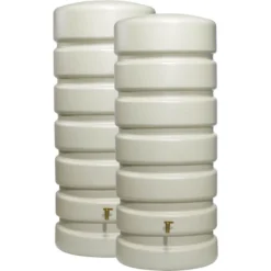 4rain Classic Wandtank-Set, 1300 Liter, Rund, Sandbeige, Mit Verbinder-Set, Auslaufhahn