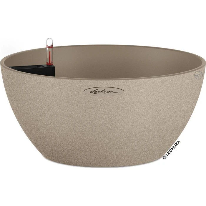Lechuza Übertopf CUBETO Stone 40 Sandbeige, Ø 40 X H 18 Cm, Kunststoff, Erdbewässerungssystem