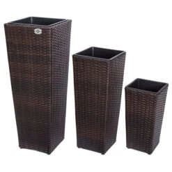 Deuba Ăśbertopf 3er Set Polyrattan, Braun, 30/24,5/21 Cm, Quadratisch, Kunststoff