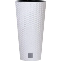 Prosperplast Übertopf Rato Tubus Weiß, Ø 40 X H 76,3 Cm, Rund, Polyrattangeflecht