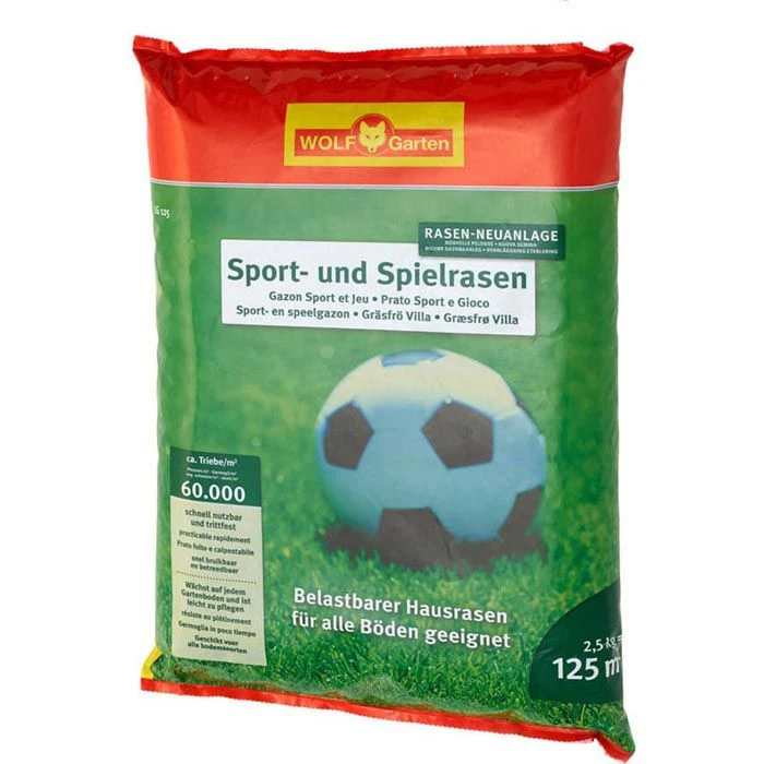 Wolf-Garten Rasensamen LG 125 Sport- & Spiel Rasen, Rasen Neuanlage, 125m² / 2,5 Kg