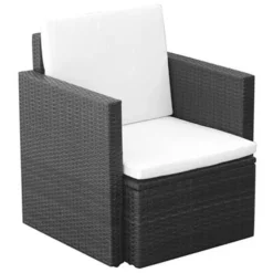 VidaXL Gartenstuhl 42669, Polyrattan, Niedriglehner, Schwarz, Mit Kissen