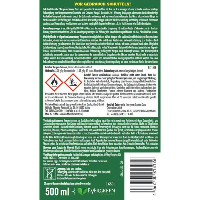 Substral Insektenspray Celaflor Wespen Schaum &, Gel Spray, Gegen Wespen & Wespennester, 400ml – Bild 3