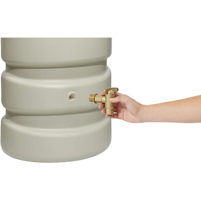 4rain Classic Wandtank-Set, 1300 Liter, Rund, Sandbeige, Mit Verbinder-Set, Auslaufhahn – Bild 2