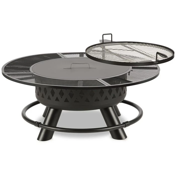 Blumfeldt Feuerschale Rosario, Ø 120cm, Edelstahl, Feuerhaken, Funkenschutz & Grillrost – Bild 2