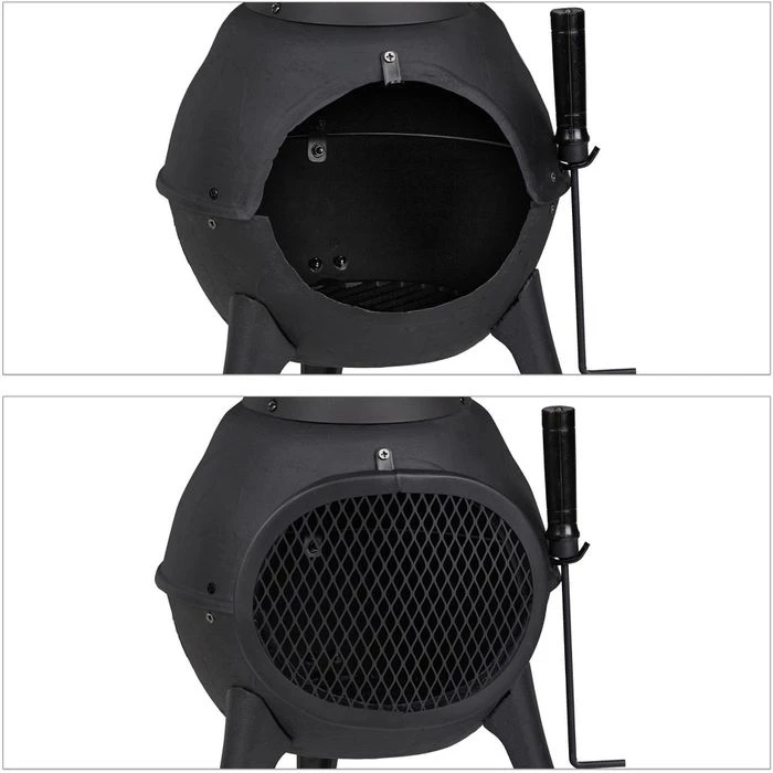 Relaxdays Feuerschale 10035524, 39 X 71,5cm, Gusseisen, Terrassenofen, Mit Feuerhaken – Bild 5