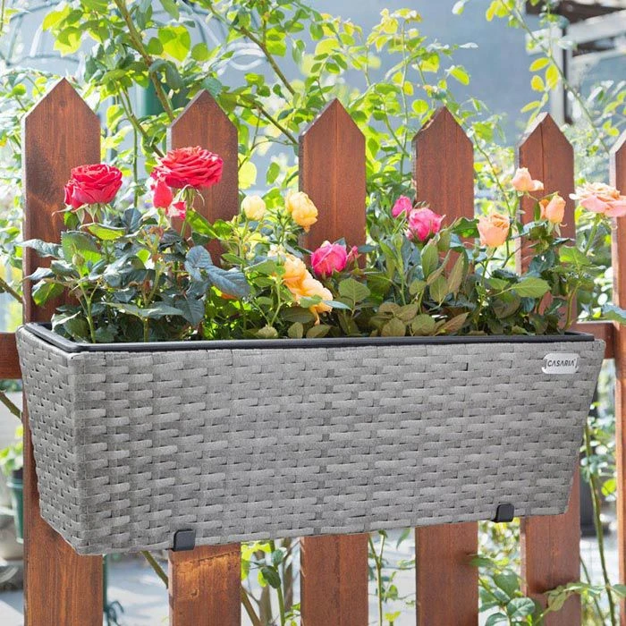 CASARIA Blumenkasten 2er-Set Polyrattan Grau, 60 X 20 X 19 Cm, Rechteckig, Kunststoff â Bild 4