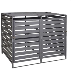 Mendler Mülltonnenbox HWC-H62, Bis 240 Liter, Für 2 Mülltonnen, Abschließbar, Grau, Holz