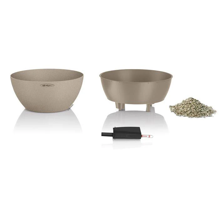 Lechuza Übertopf CUBETO Stone 40 Sandbeige, Ø 40 X H 18 Cm, Kunststoff, Erdbewässerungssystem – Bild 2