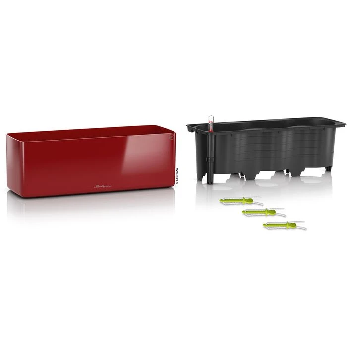 Lechuza Übertopf Cube Glossy Triple, Scarlet Rot, 40 X 14 X 13,5 Cm, Kunststoff, Bewässerungssystem – Bild 2