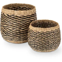 Decorasian Übertopf Korb 2er Set, Natur, Ø 20 Cm / Ø 25 Cm, Seegras