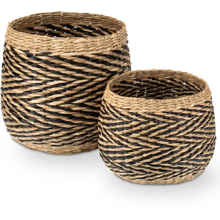 Decorasian Übertopf Korb 2er Set, Natur, Ø 20 Cm / Ø 25 Cm, Seegras