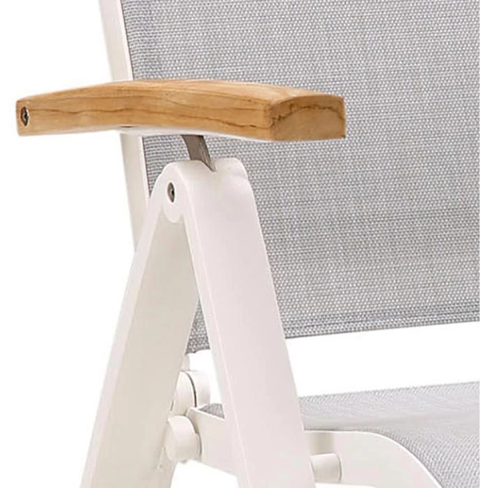 BEST Gartenstuhl Cavalese, Stoff/Teakholz, Hochlehner, Verstellbar, Grau, Klappbar – Bild 3