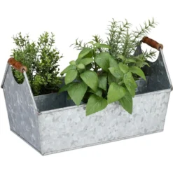 Relaxdays Blumenkasten 10026999 Silber, 36 X 20 X 19 Cm, Mit Holzgriffen, Metall